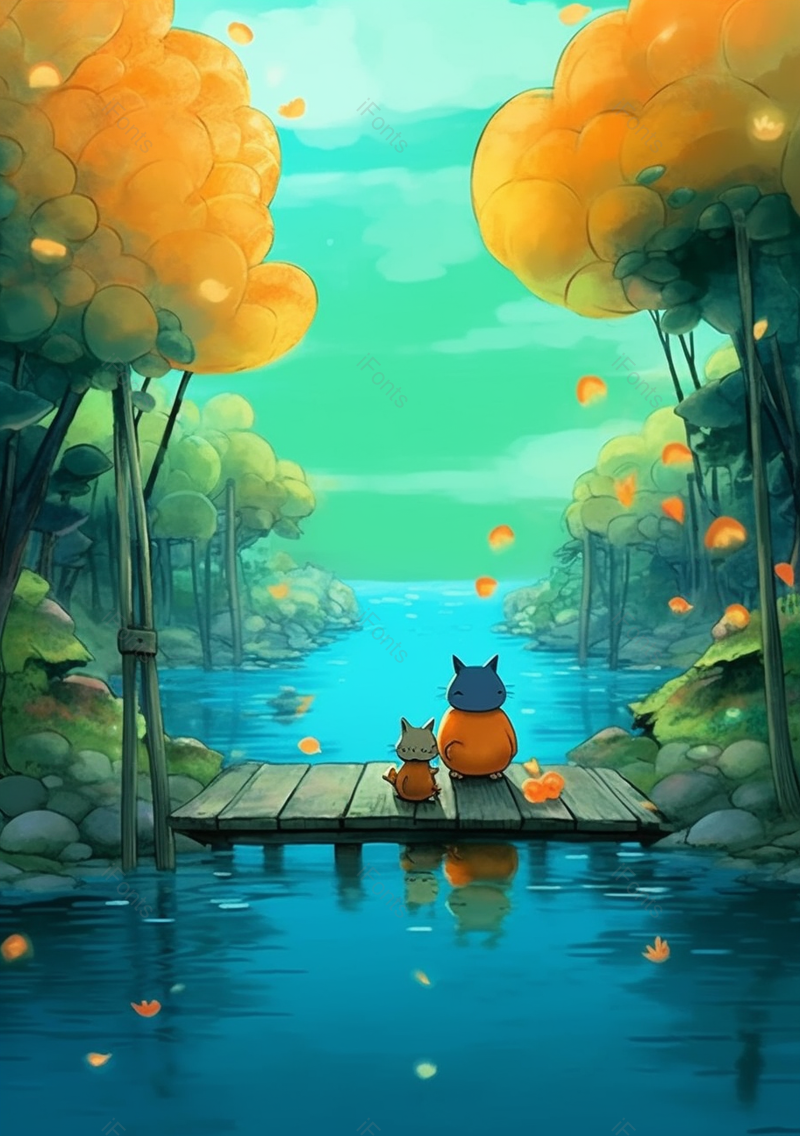 蓝绿色森林可爱风动物插画背景,插画/手绘图,插画/手绘图库,插画/手绘图下载,插画/手绘